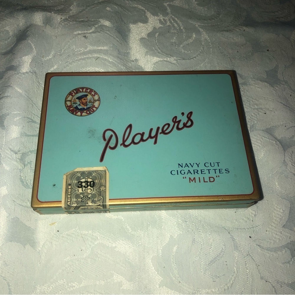 VINTAGE Players Navy Cut Cigarettes "Mild" Blue Flat Metal Tobacco Tin 6” x 4.5”